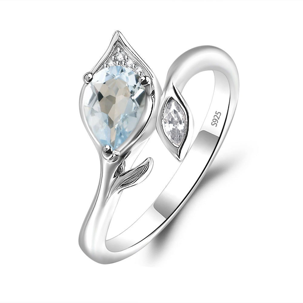 Pear Shaped Aquamarine Leaf Engagement Ring - LUO Jewelry