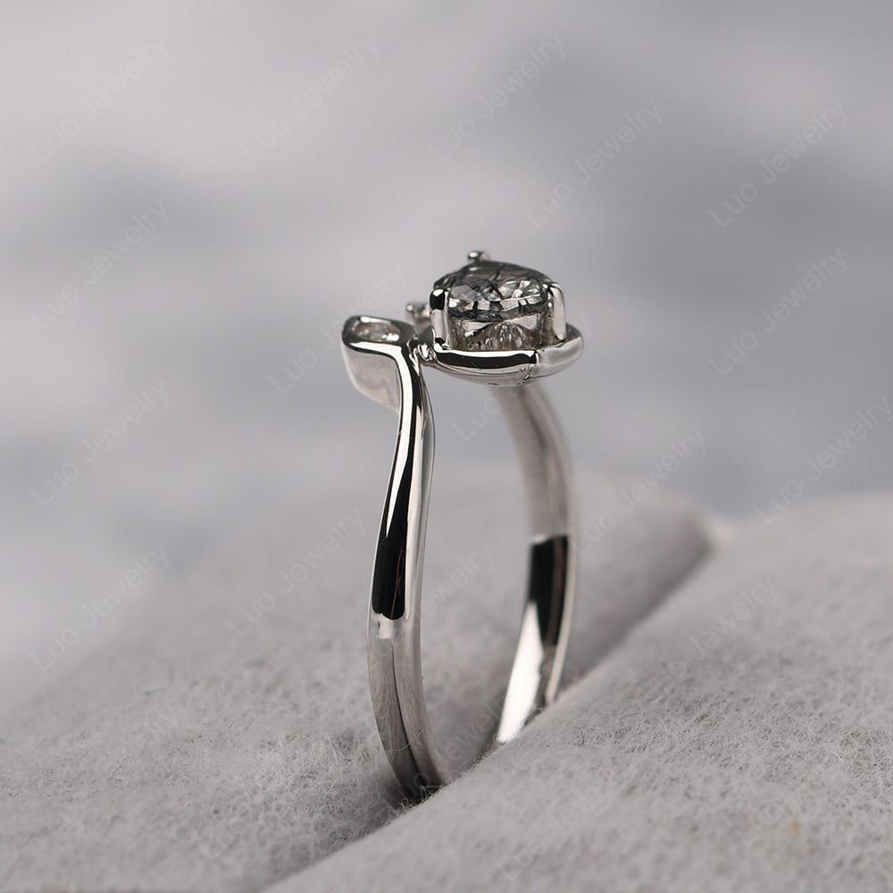 Pear Shaped Rutilated Quartz Leaf Engagement Ring - LUO Jewelry