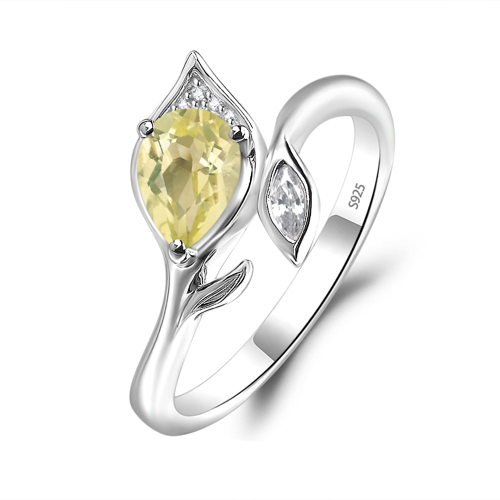 Pear Shaped Lemon Quartz Leaf Engagement Ring - LUO Jewelry