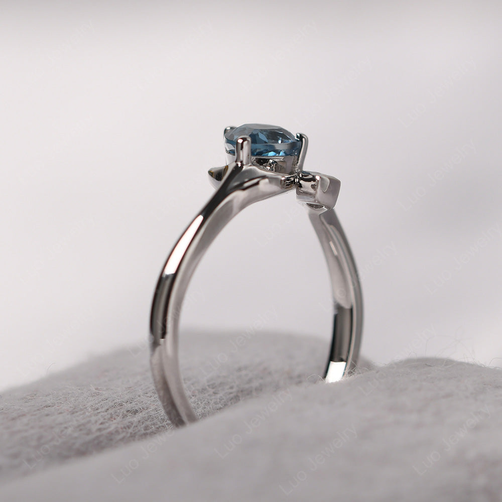 Pear Shaped London Blue Topaz Leaf Engagement Ring - LUO Jewelry