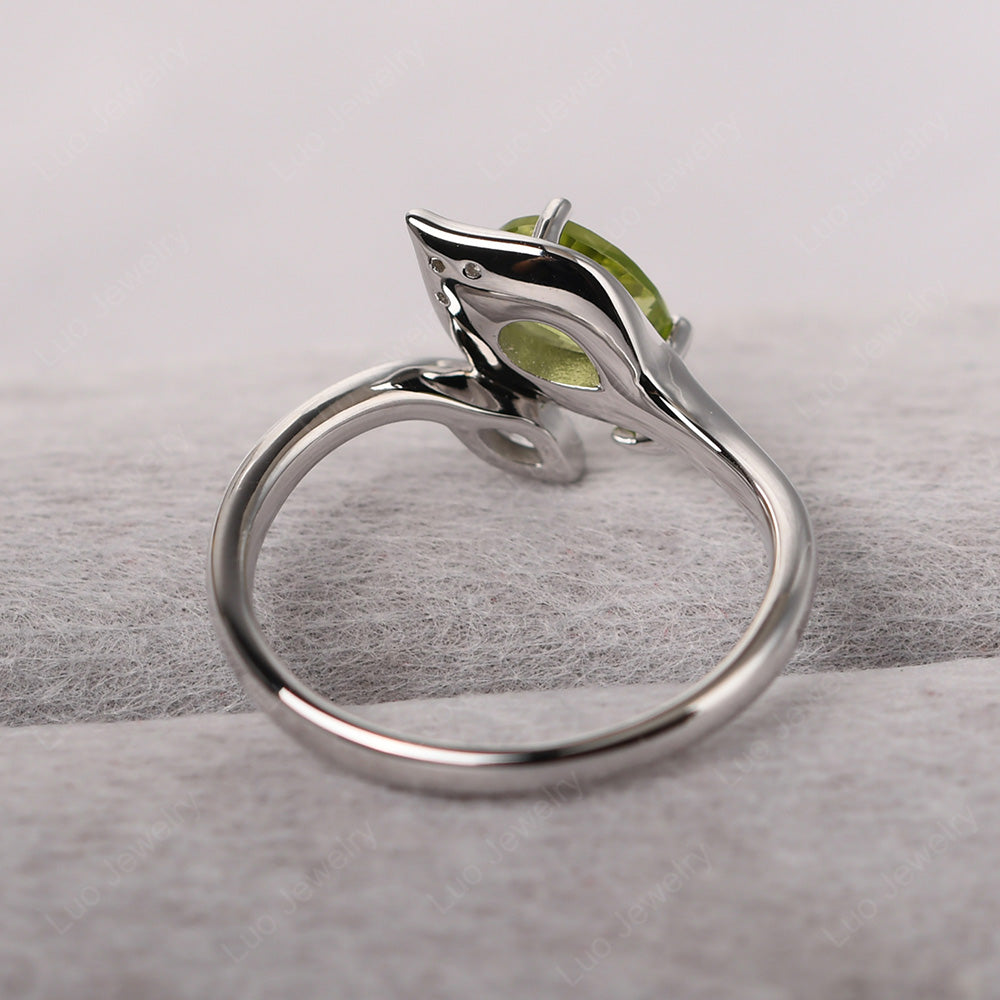 Pear Shaped Peridot Leaf Engagement Ring - LUO Jewelry