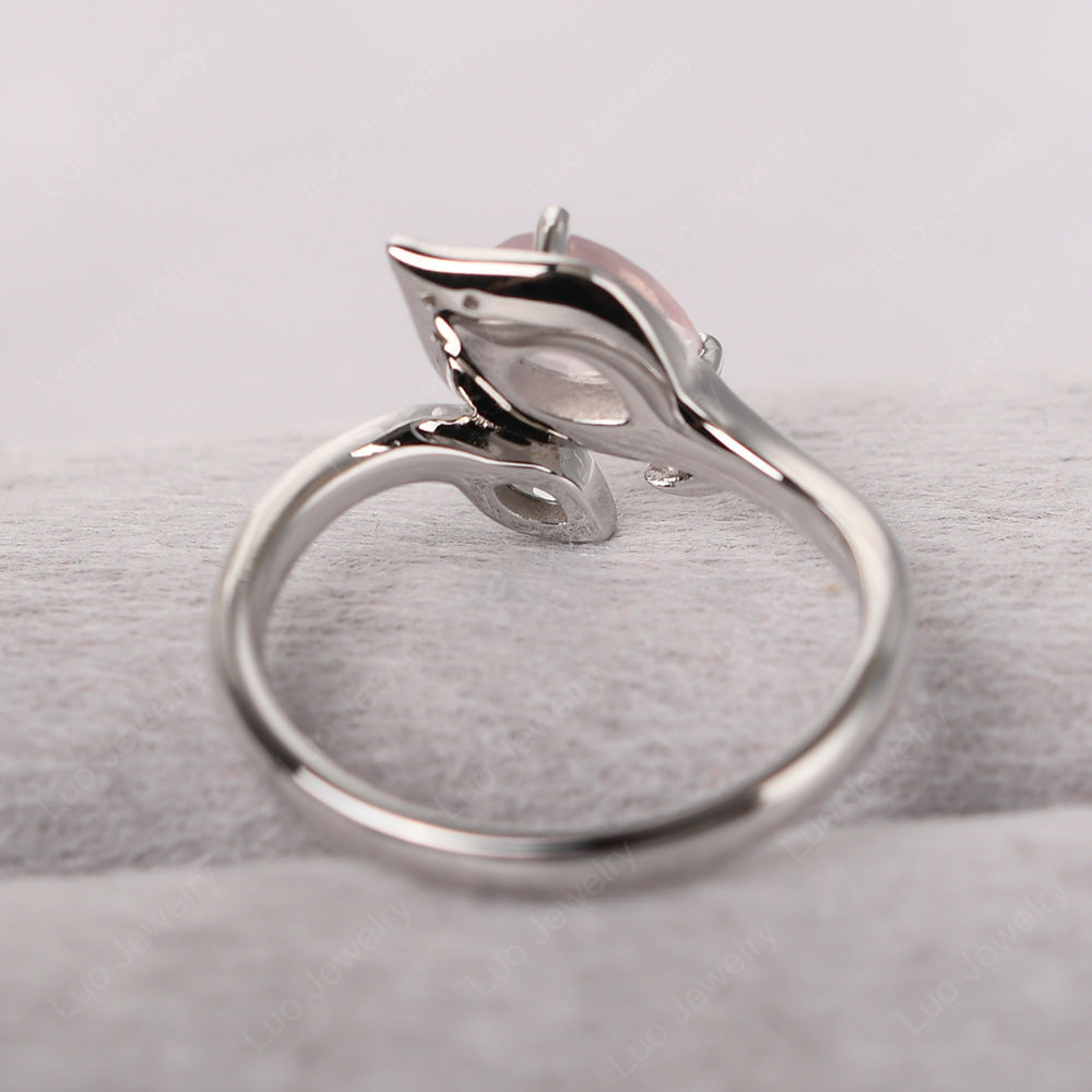 Pear Shaped Rose Quartz Leaf Engagement Ring - LUO Jewelry