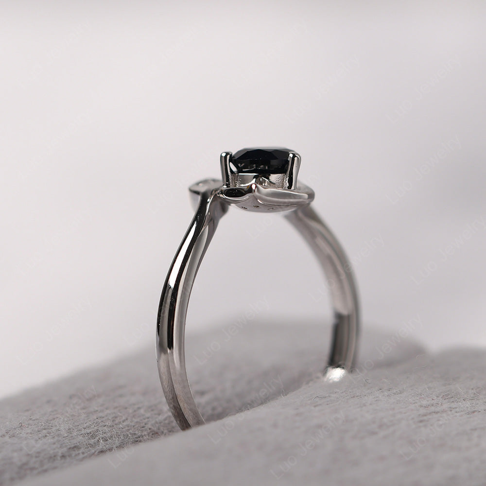 Pear Shaped Lab Sapphire Leaf Engagement Ring - LUO Jewelry