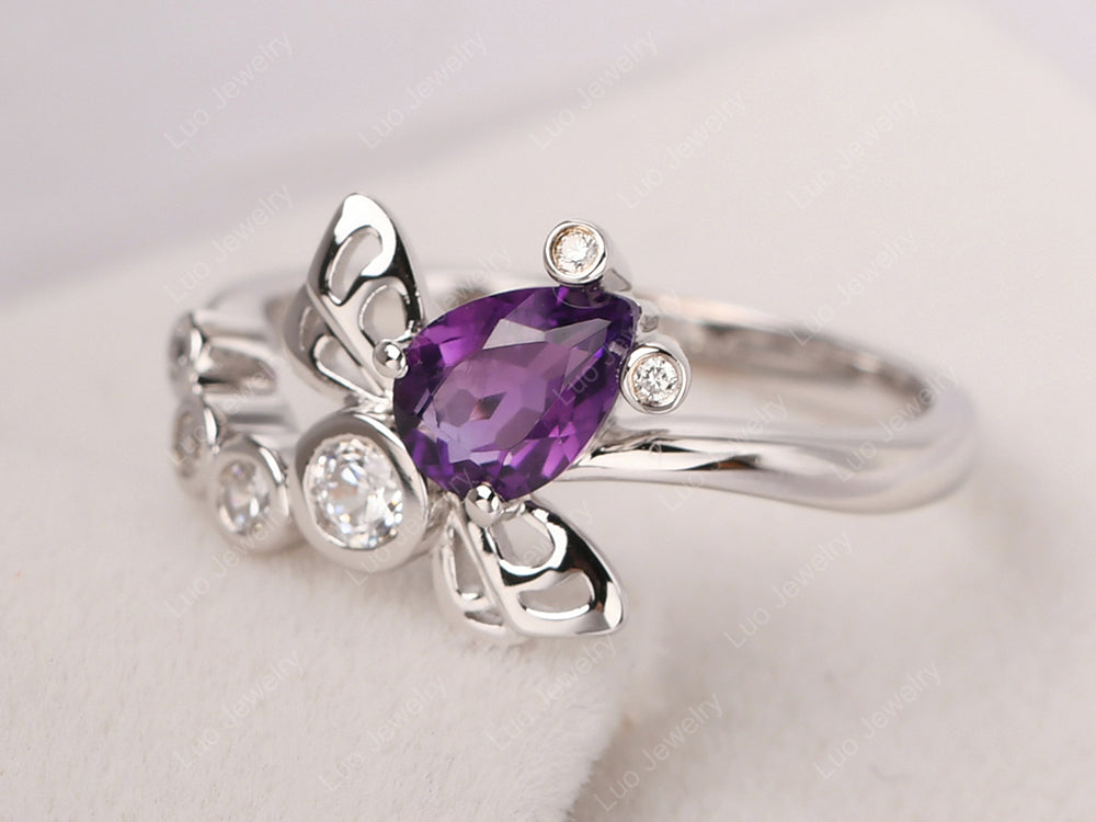 Dragonfly Ring Amethyst Engagement Ring - LUO Jewelry