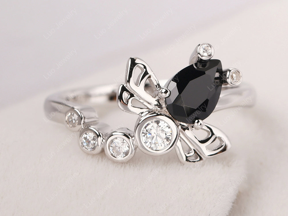 Dragonfly Ring Black Spinel Engagement Ring - LUO Jewelry