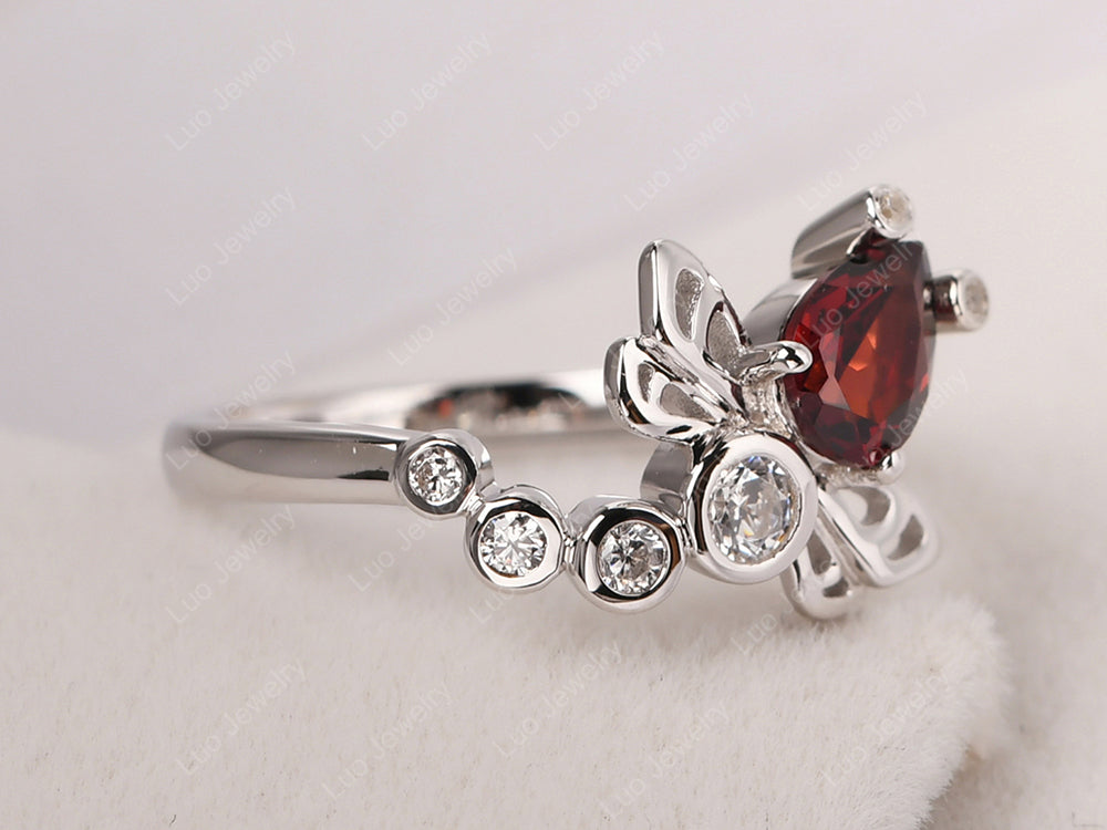 Dragonfly Ring Garnet Engagement Ring - LUO Jewelry