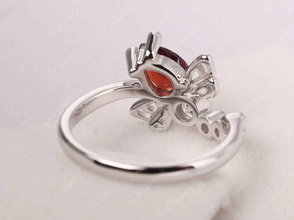 Dragonfly Ring Garnet Engagement Ring - LUO Jewelry