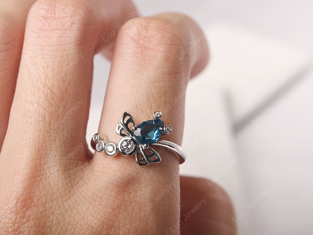 Dragonfly Ring London Blue Topaz Engagement Ring - LUO Jewelry