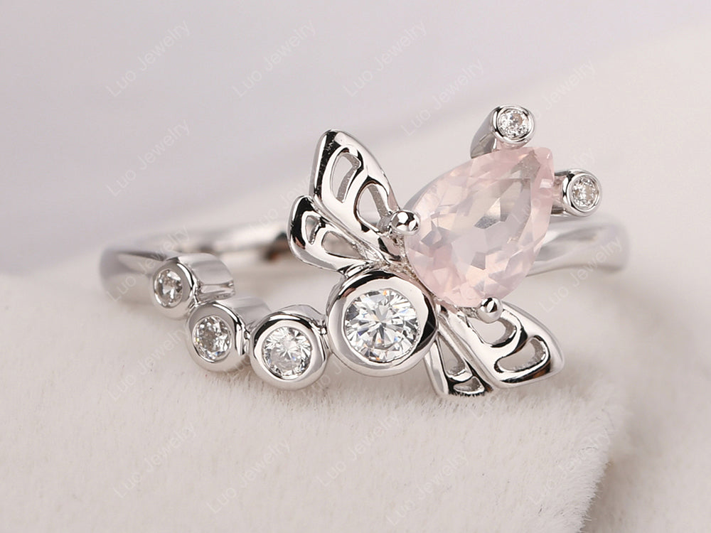 Dragonfly Ring Rose Quartz Engagement Ring - LUO Jewelry