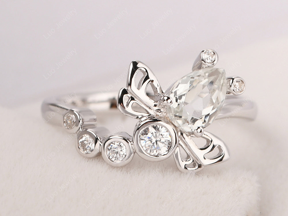 Dragonfly Ring White Topaz Engagement Ring - LUO Jewelry