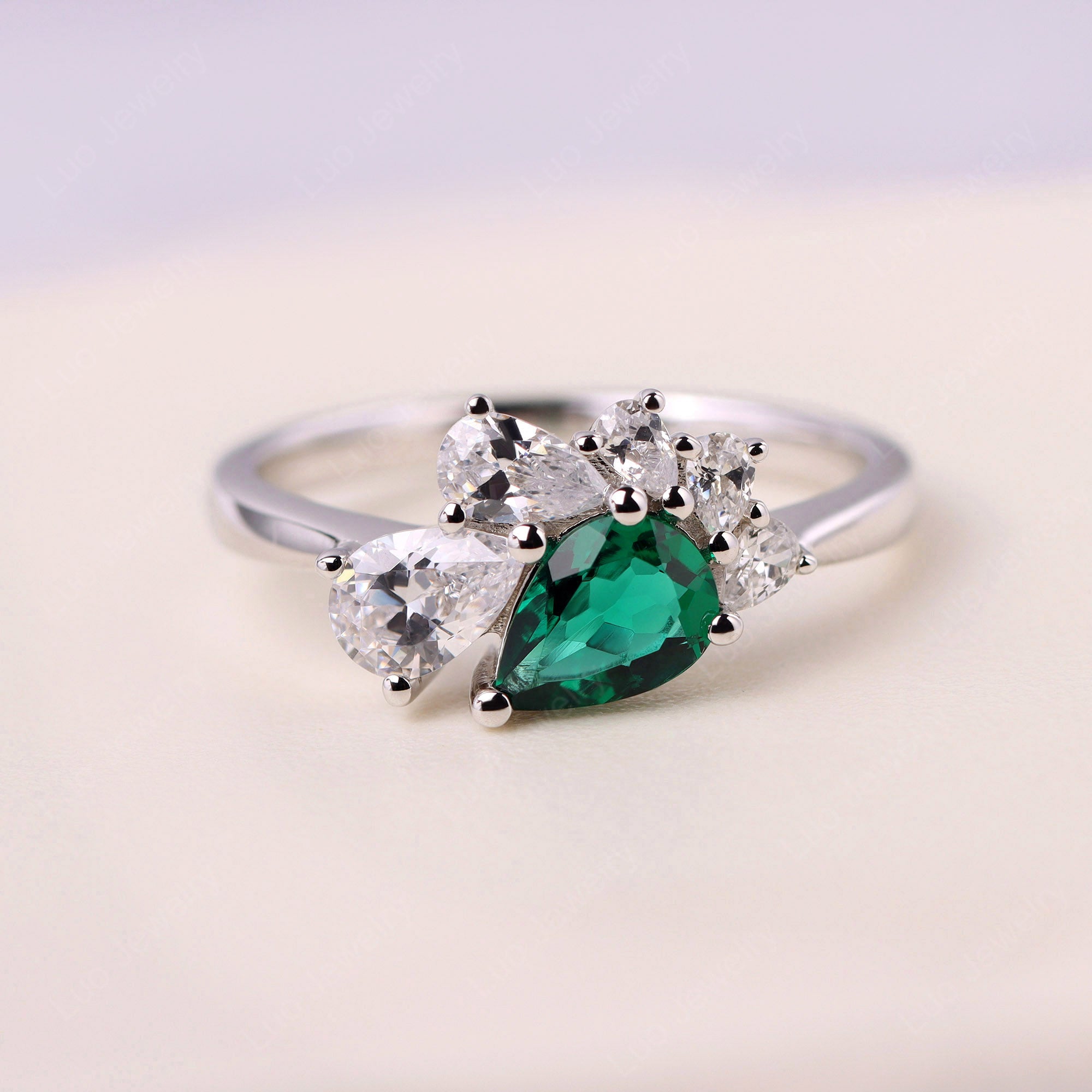 Pear Shaped Cluster Emerald Mothers Ring