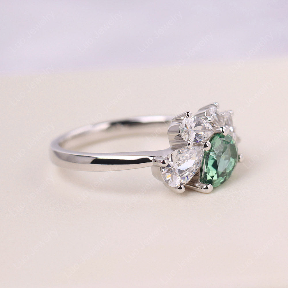 Pear Shaped Cluster Green Sapphire Mothers Ring