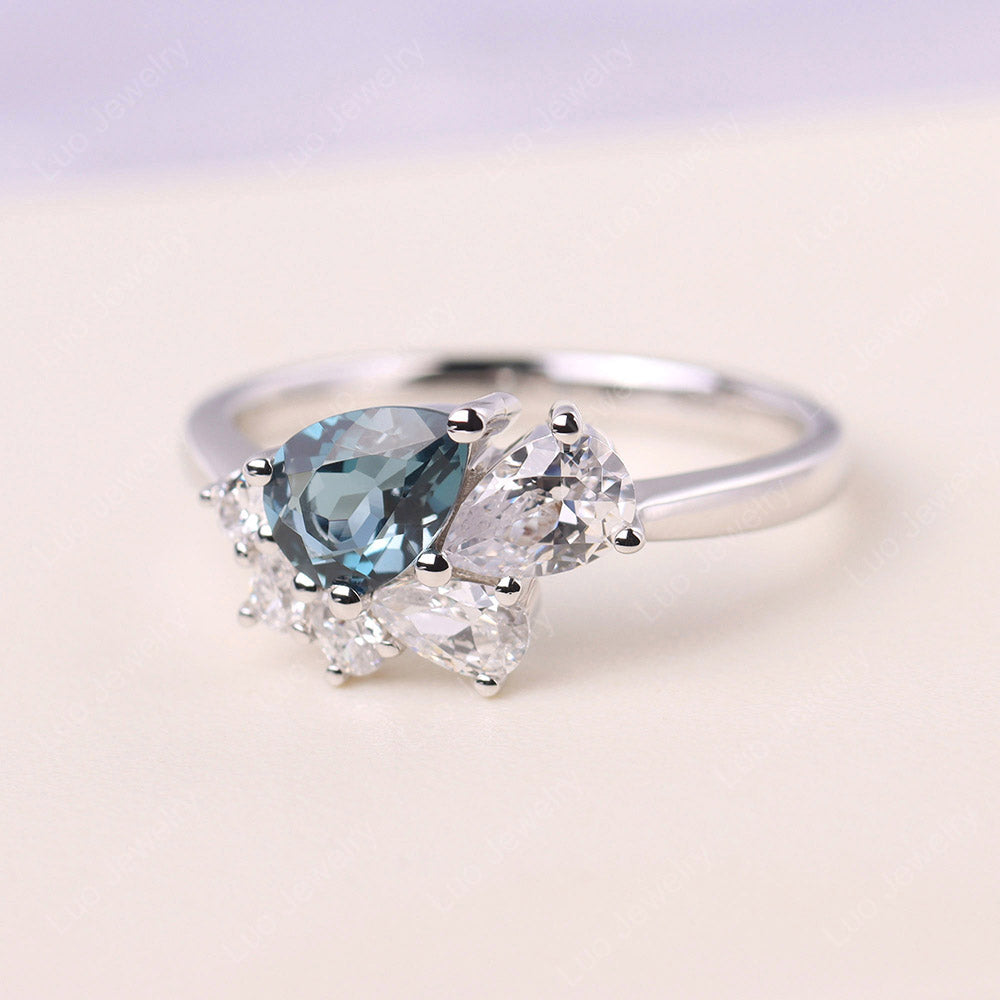 Pear Shaped Cluster London Blue Topaz Mothers Ring
