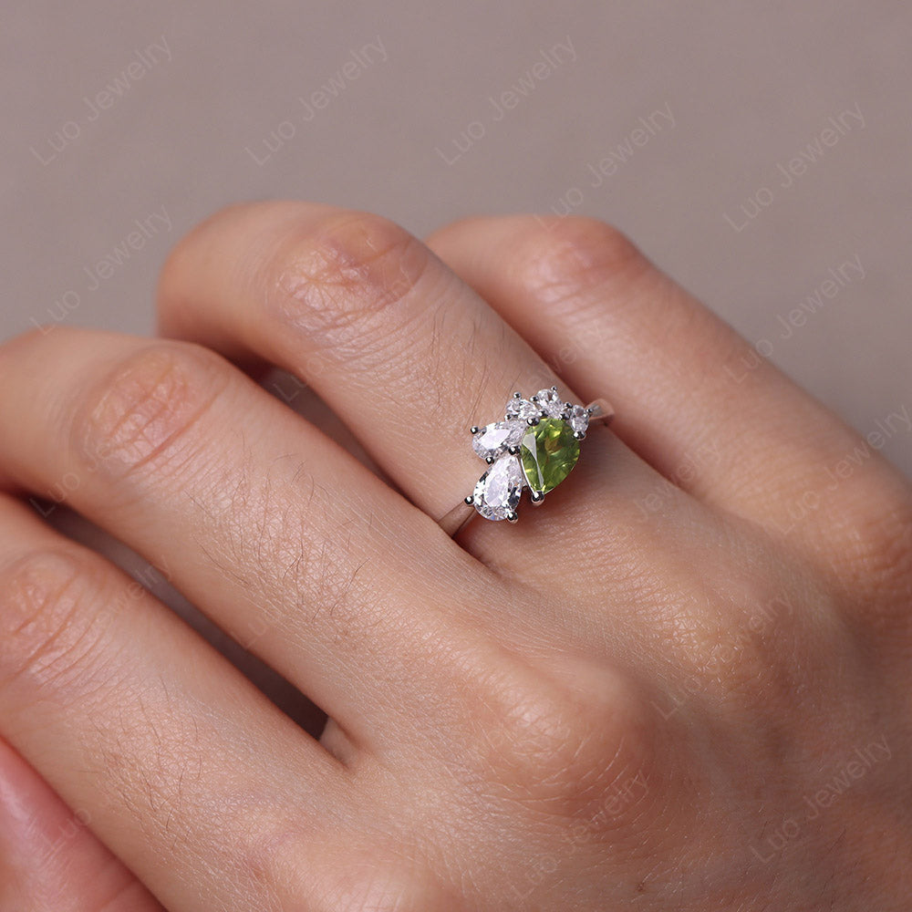 Pear Shaped Cluster Peridot Mothers Ring