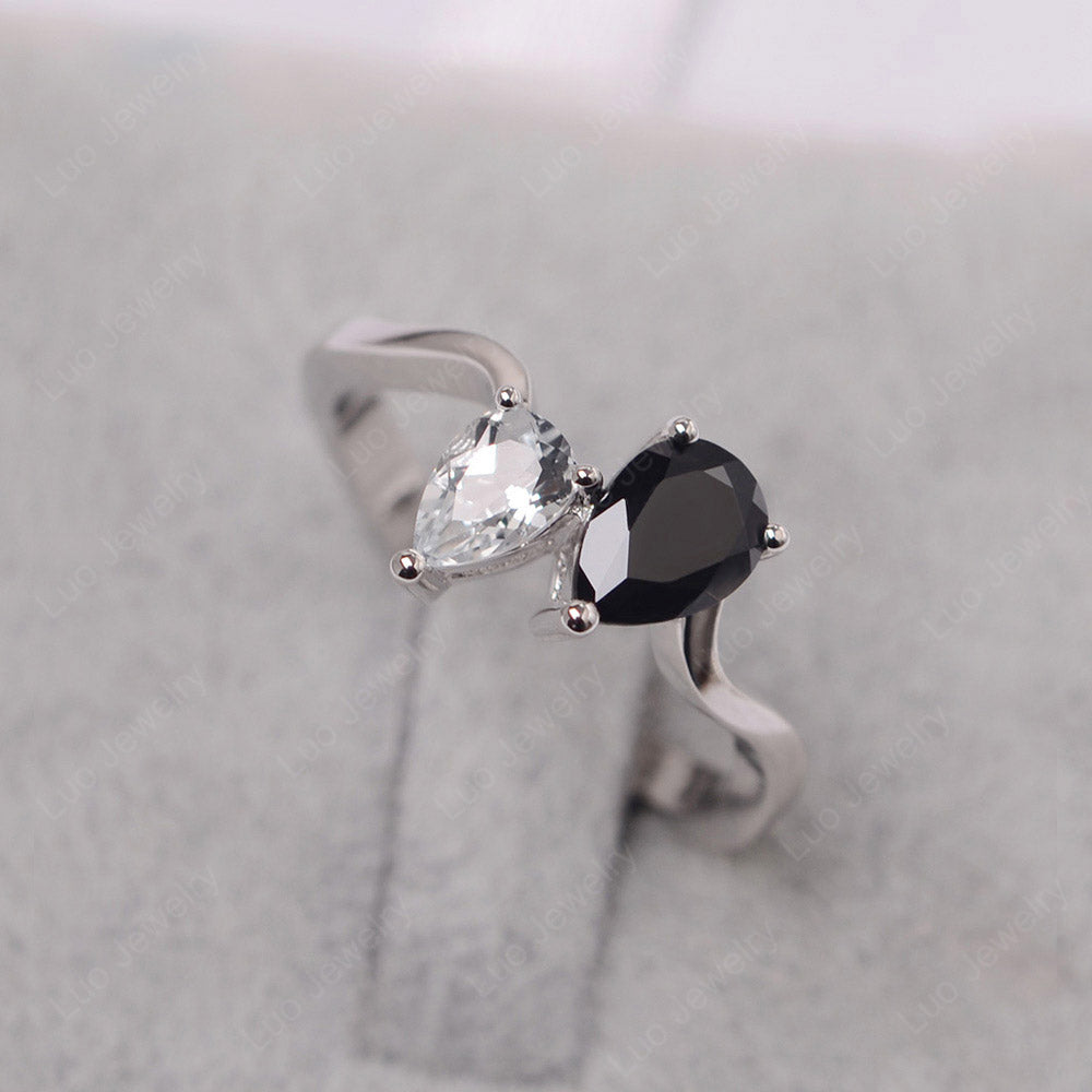 Birnenförmiger schwarzer Spinell-Toi-Et-Moi-Ring