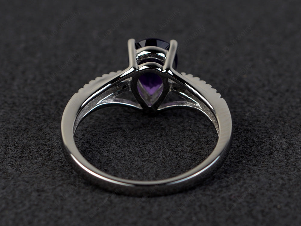Pear Shaped Split Shank Amethyst Ring - LUO Jewelry