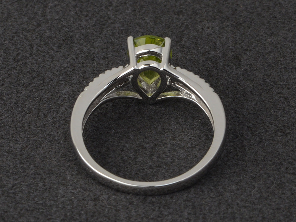 Pear Shaped Split Shank Peridot Ring - LUO Jewelry