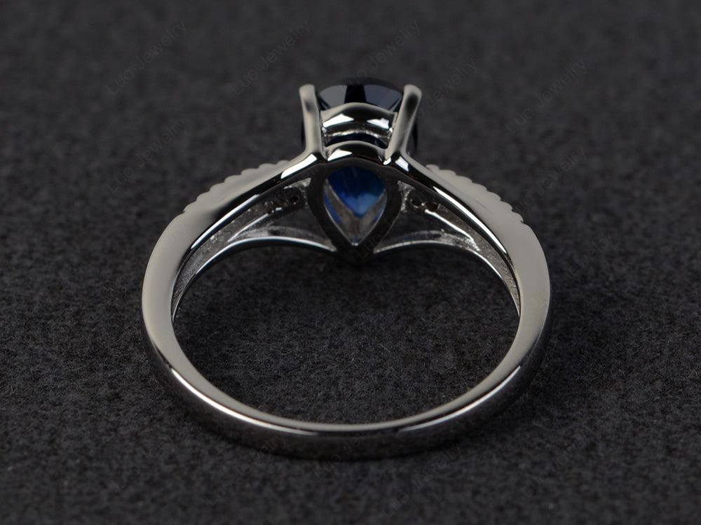 Pear Shaped Split Shank Lab Sapphire Ring - LUO Jewelry