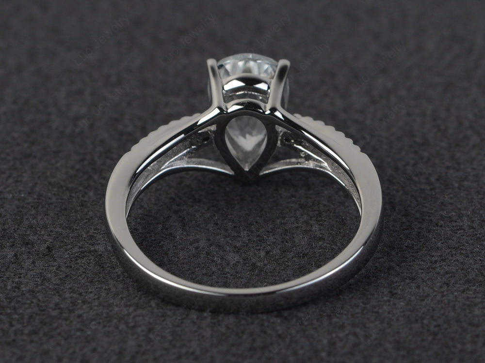Pear Shaped Split Shank White Topaz Ring - LUO Jewelry
