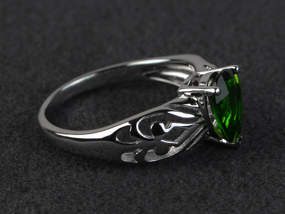 Vintage Diopside Solitaire Ring Pear Shaped - LUO Jewelry