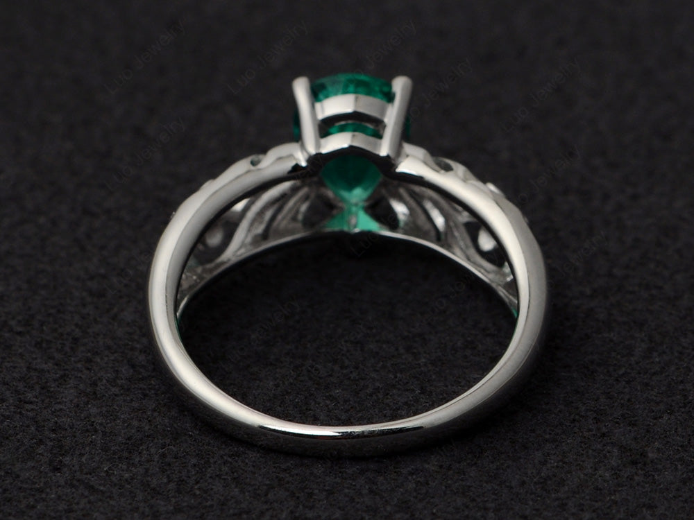 Vintage Lab Emerald Solitaire Ring Pear Shaped - LUO Jewelry