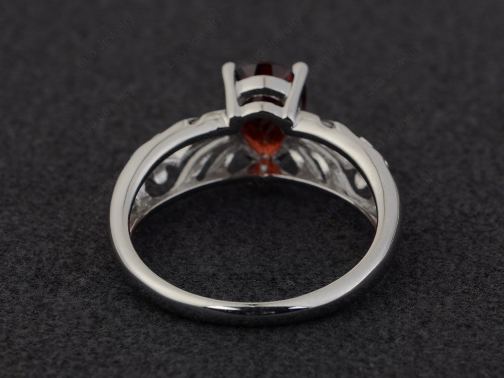 Vintage Garnet Solitaire Ring Pear Shaped - LUO Jewelry