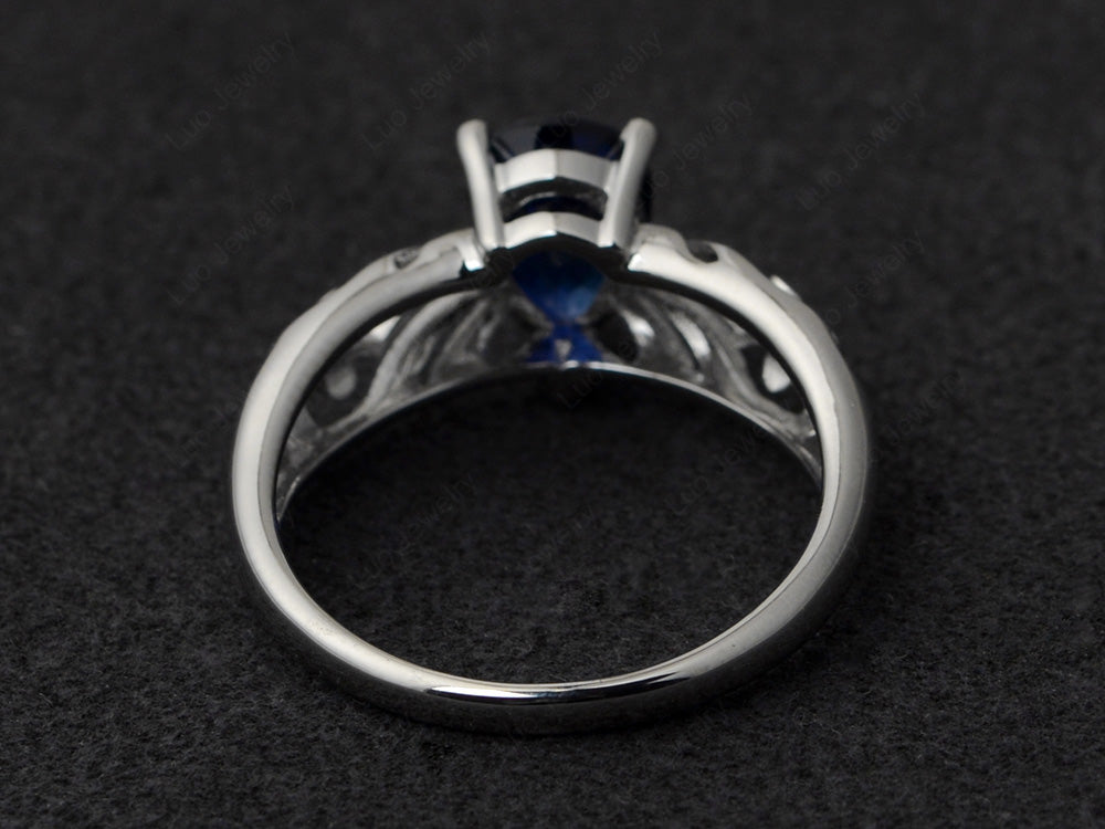 Vintage Lab Sapphire Solitaire Ring Pear Shaped - LUO Jewelry