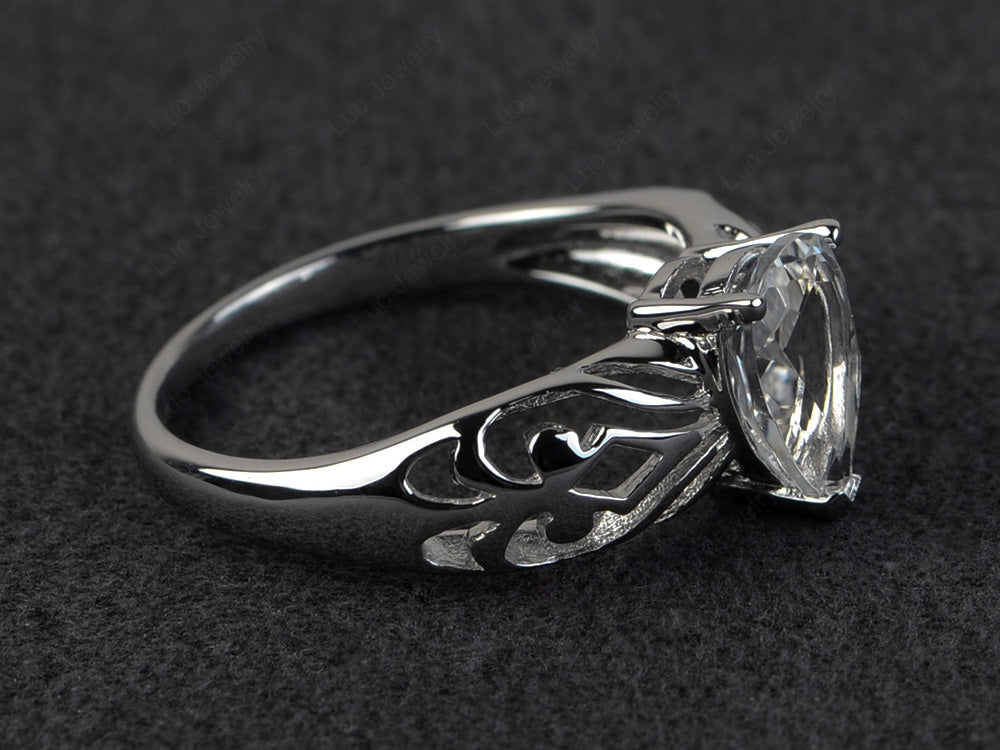 Vintage White Topaz Solitaire Ring Pear Shaped - LUO Jewelry