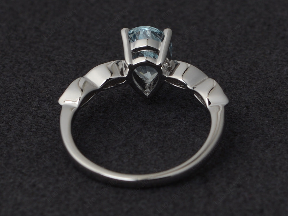 Pear Shaped Aquamarine Promise Ring For Women - LUO Jewelry