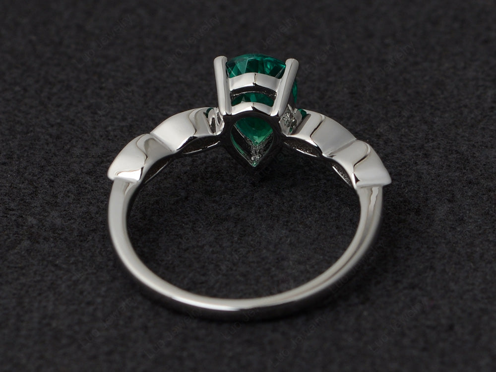 Pear Shaped Lab Emerald Promise Ring For Women - LUO Jewelry