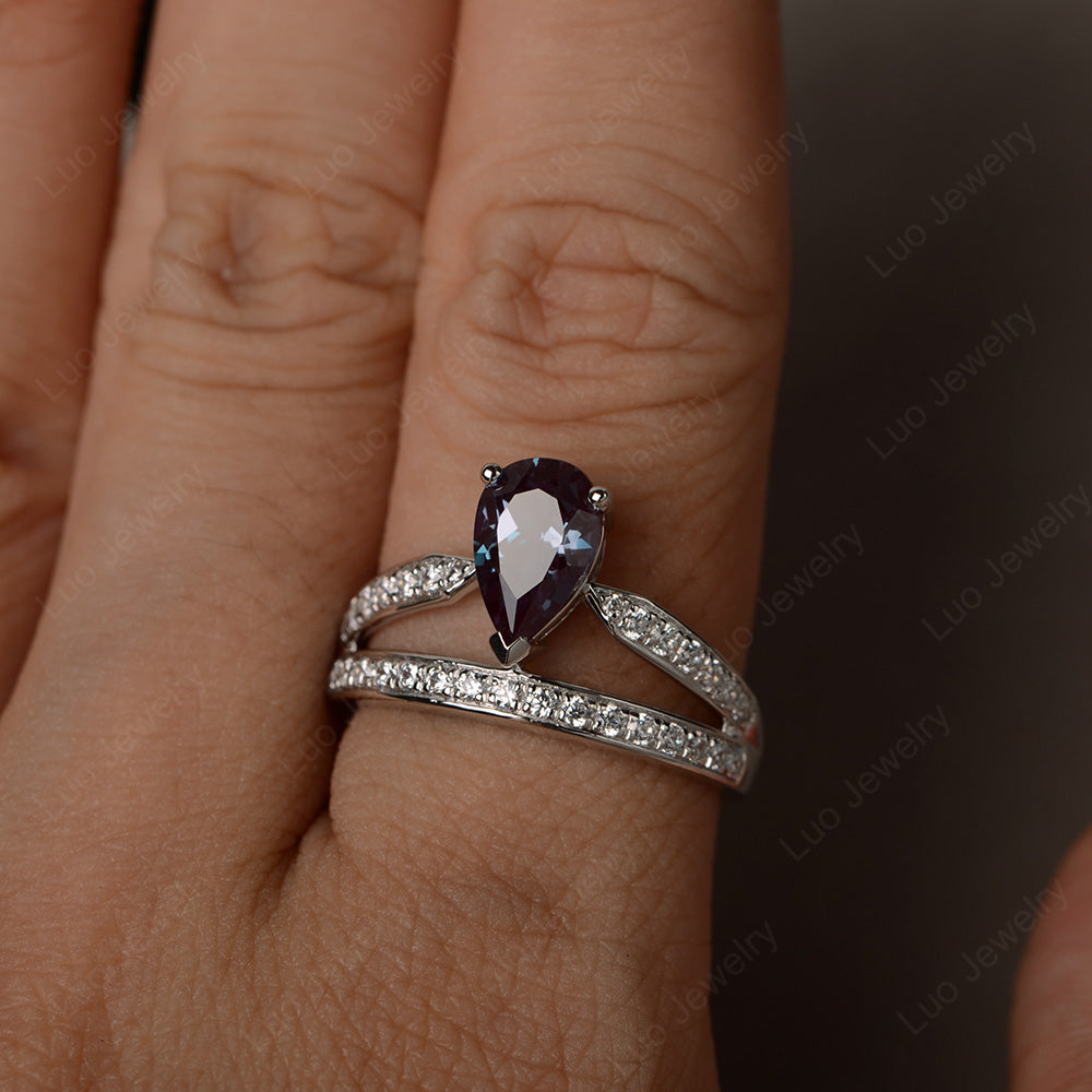 Pear Cut Alexandrite Engagement Ring For Women - LUO Jewelry