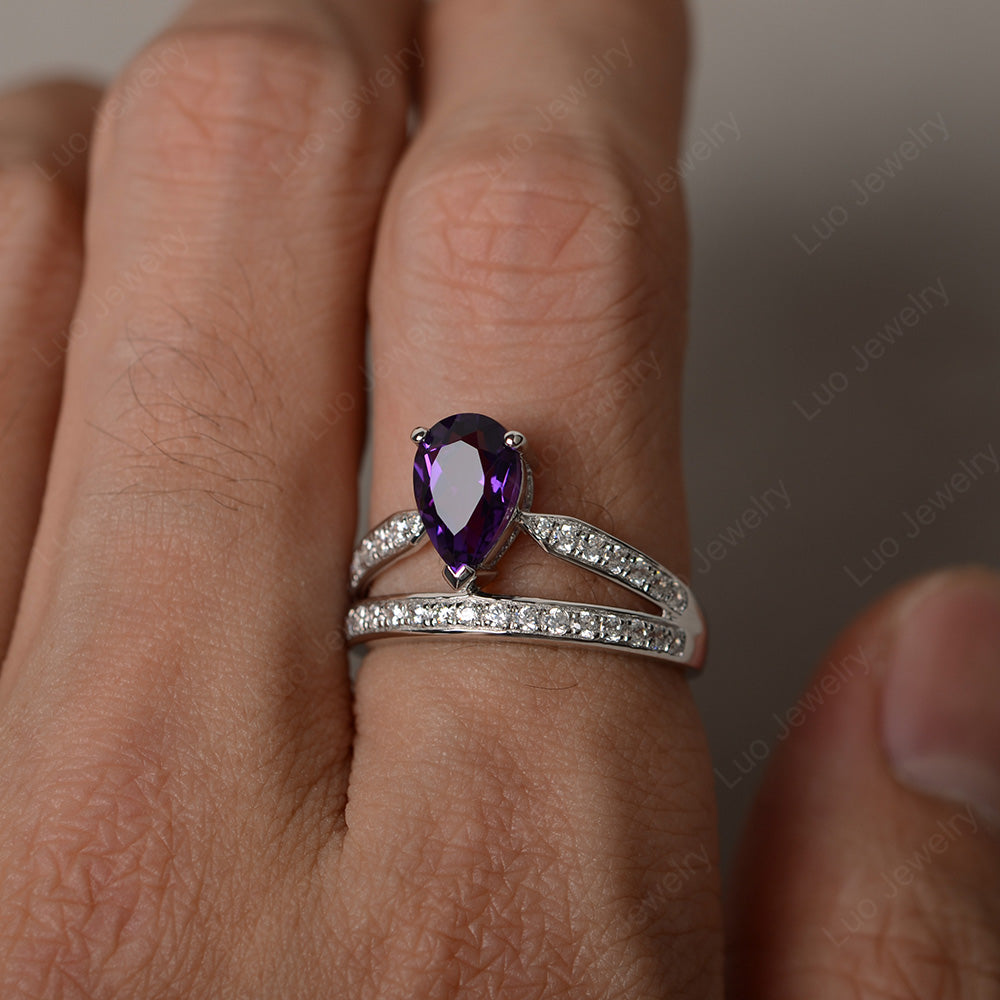 Pear Cut Amethyst Engagement Ring For Women - LUO Jewelry