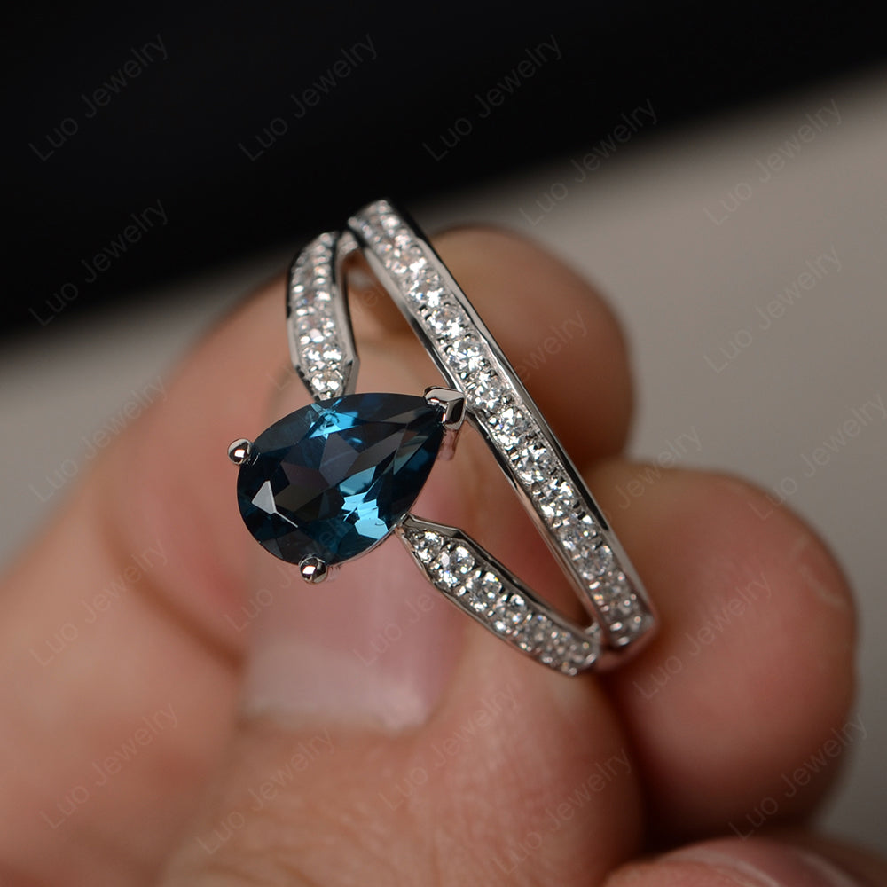 Pear Cut London Blue Topaz Engagement Ring For Women - LUO Jewelry