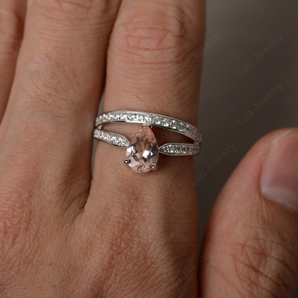 Pear Cut Morganite Engagement Ring For Women - LUO Jewelry