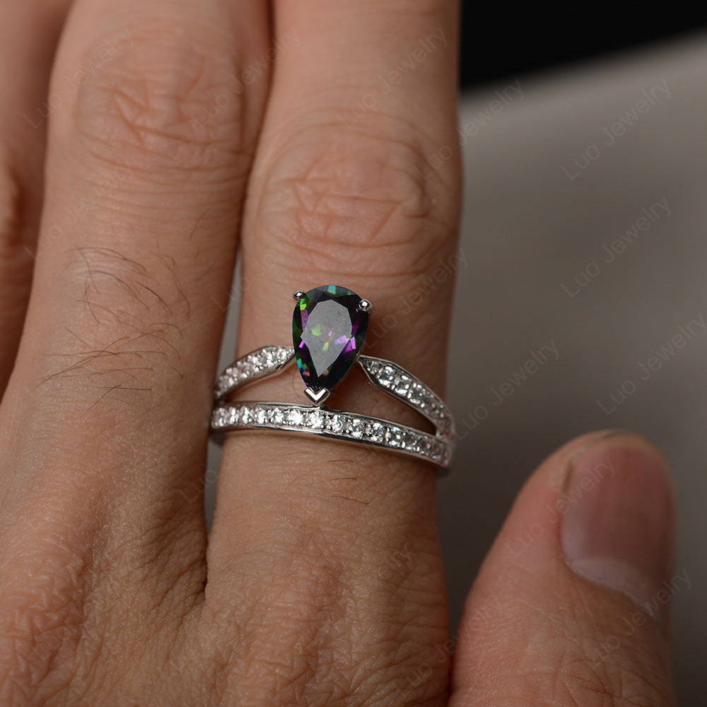 Pear Cut Mystic Topaz Engagement Ring For Women - LUO Jewelry