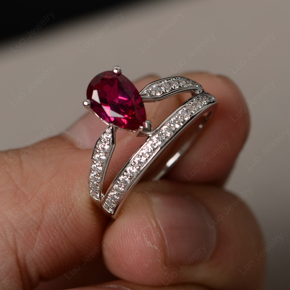 Pear Cut Ruby Engagement Ring For Women - LUO Jewelry