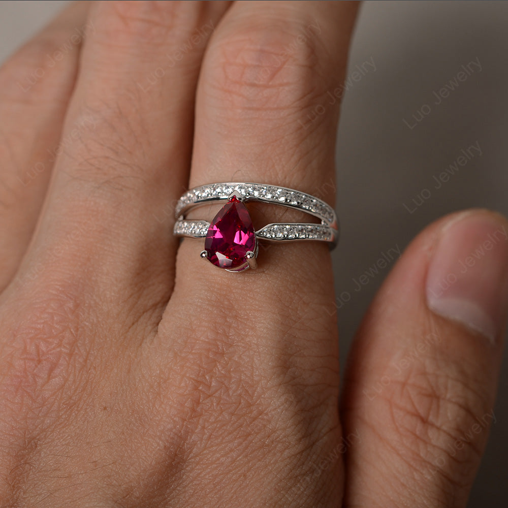 Pear Cut Ruby Engagement Ring For Women - LUO Jewelry