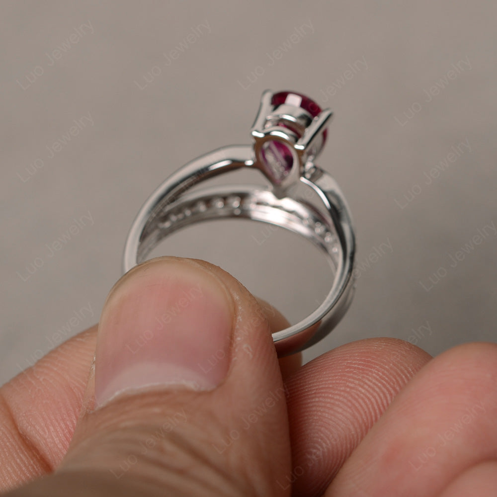 Pear Cut Ruby Engagement Ring For Women - LUO Jewelry