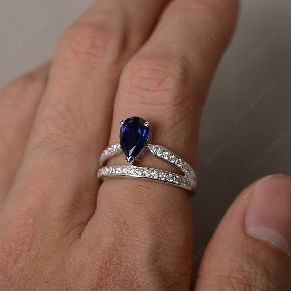 Pear Cut Lab Sapphire Engagement Ring For Women - LUO Jewelry