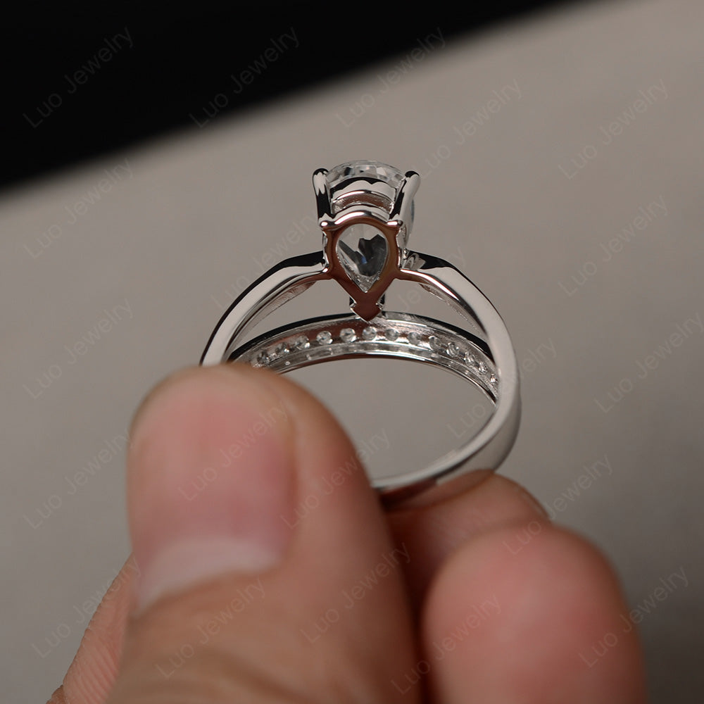 Pear Cut White Topaz Engagement Ring For Women - LUO Jewelry