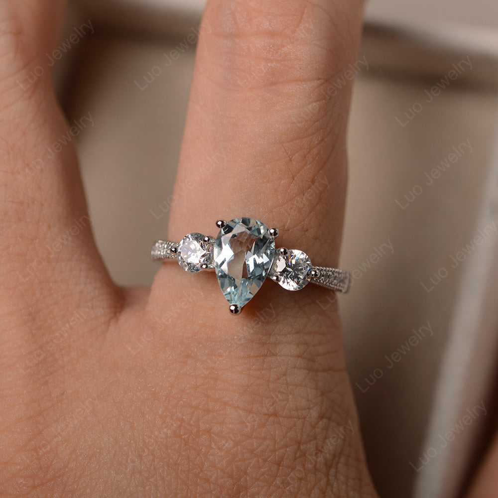 Pear Shaped Aquamarine Engagement Rings - LUO Jewelry