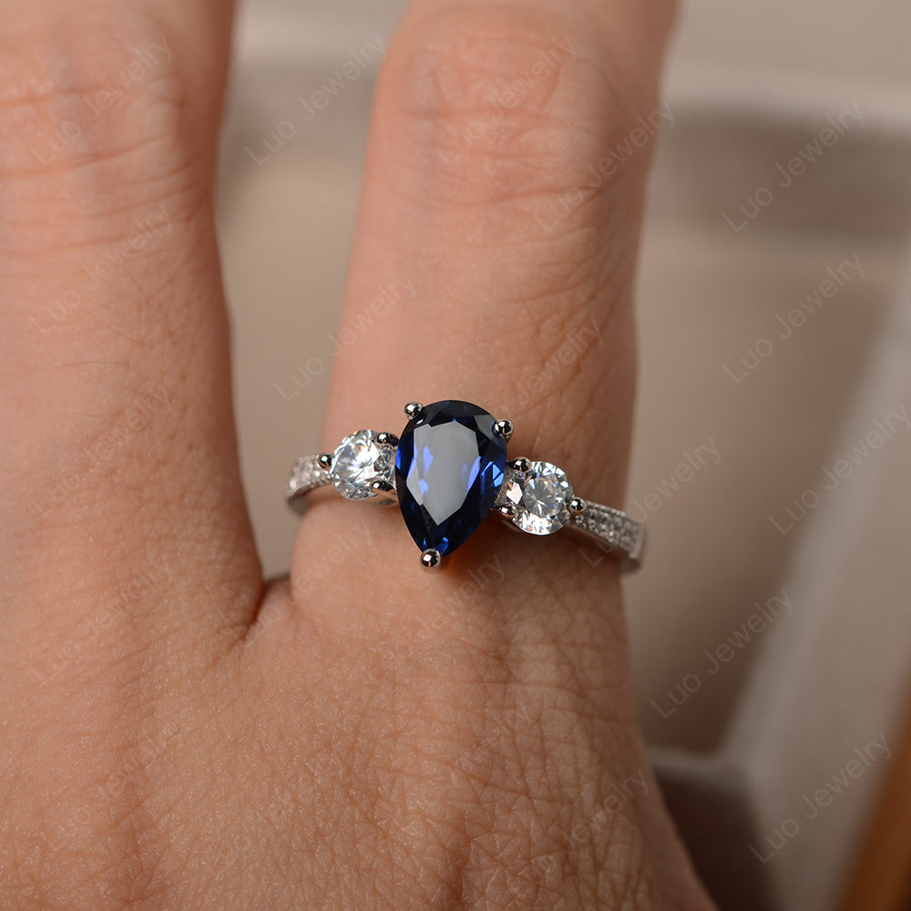 Pear Shaped Lab Sapphire Engagement Rings - LUO Jewelry