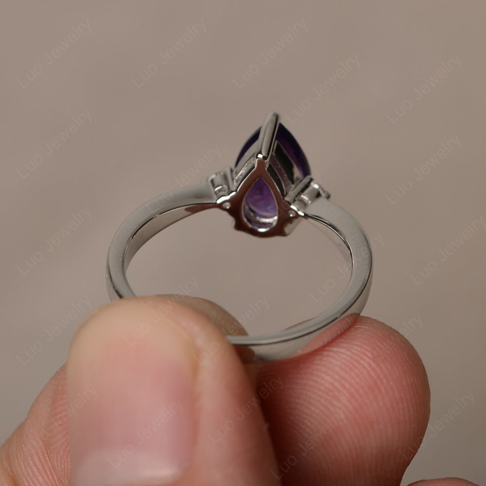 Simple Pear Shaped Amethyst Wedding Ring - LUO Jewelry