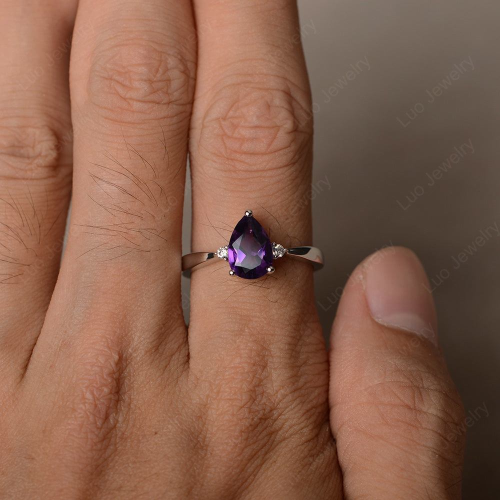 Simple Pear Shaped Amethyst Wedding Ring - LUO Jewelry