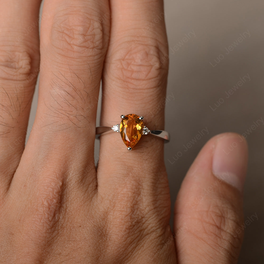 Simple Pear Shaped Citrine Wedding Ring - LUO Jewelry