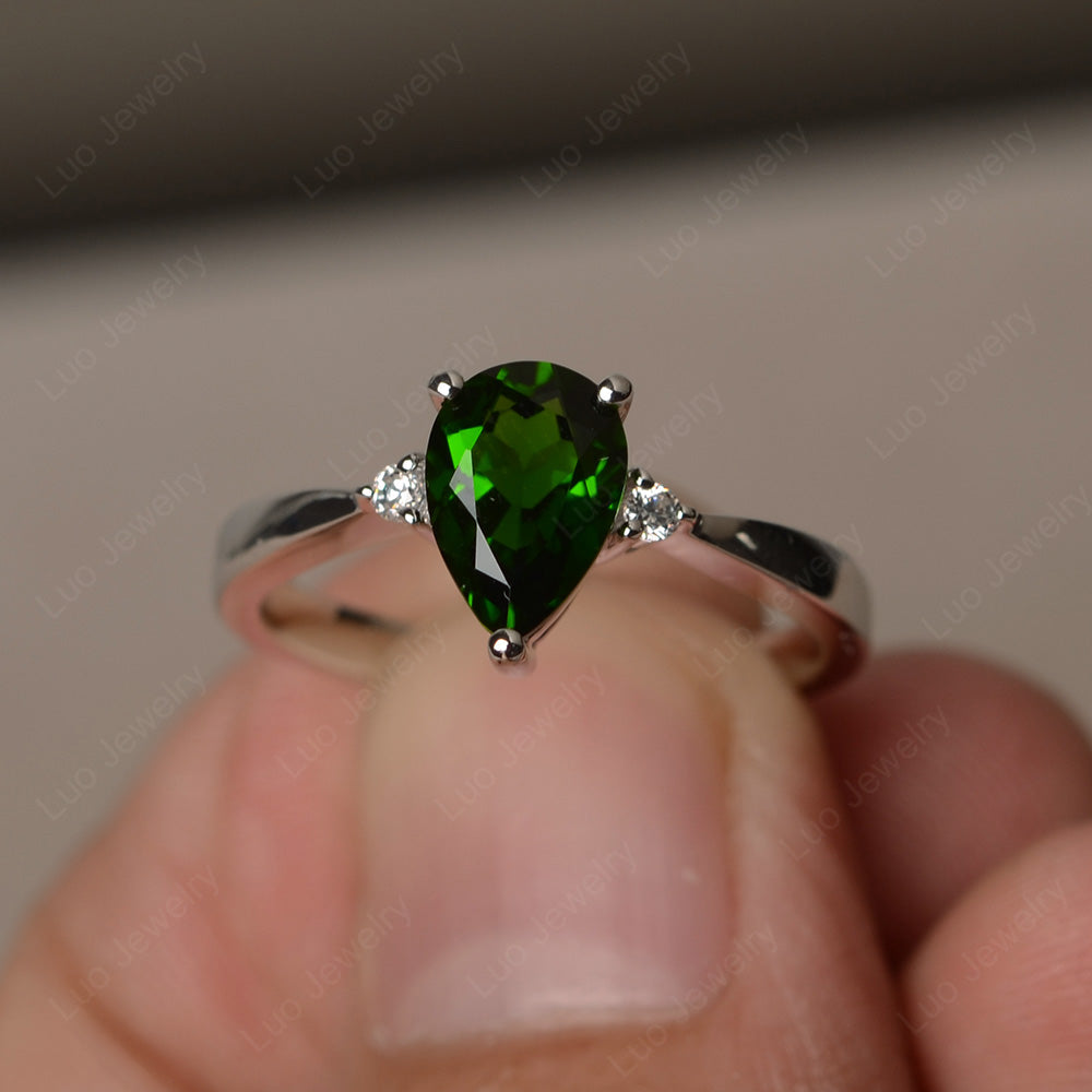 Simple Pear Shaped Diopside Wedding Ring - LUO Jewelry