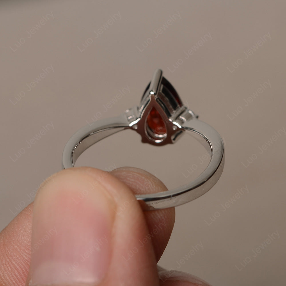 Simple Pear Shaped Garnet Wedding Ring - LUO Jewelry