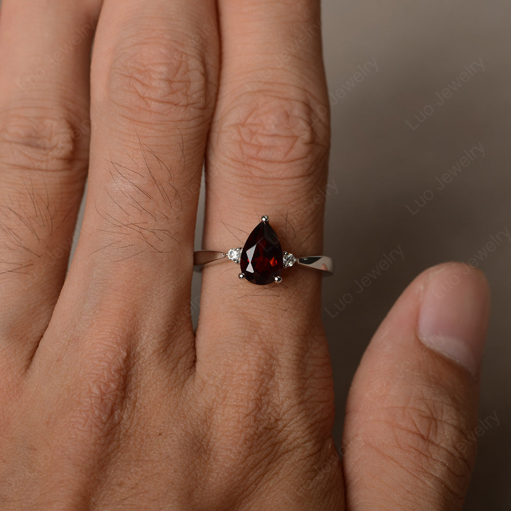 Simple Pear Shaped Garnet Wedding Ring - LUO Jewelry