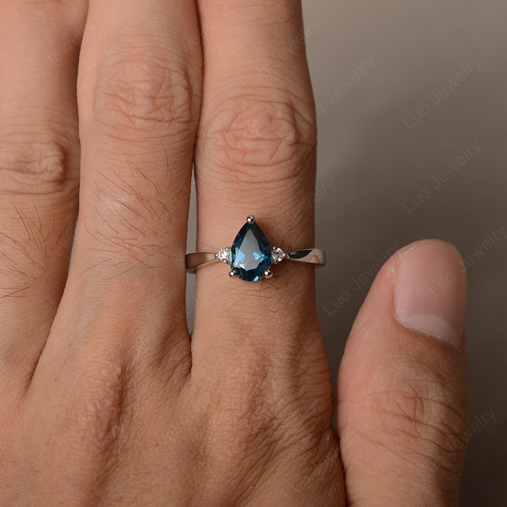 Simple Pear Shaped London Blue Topaz Wedding Ring - LUO Jewelry