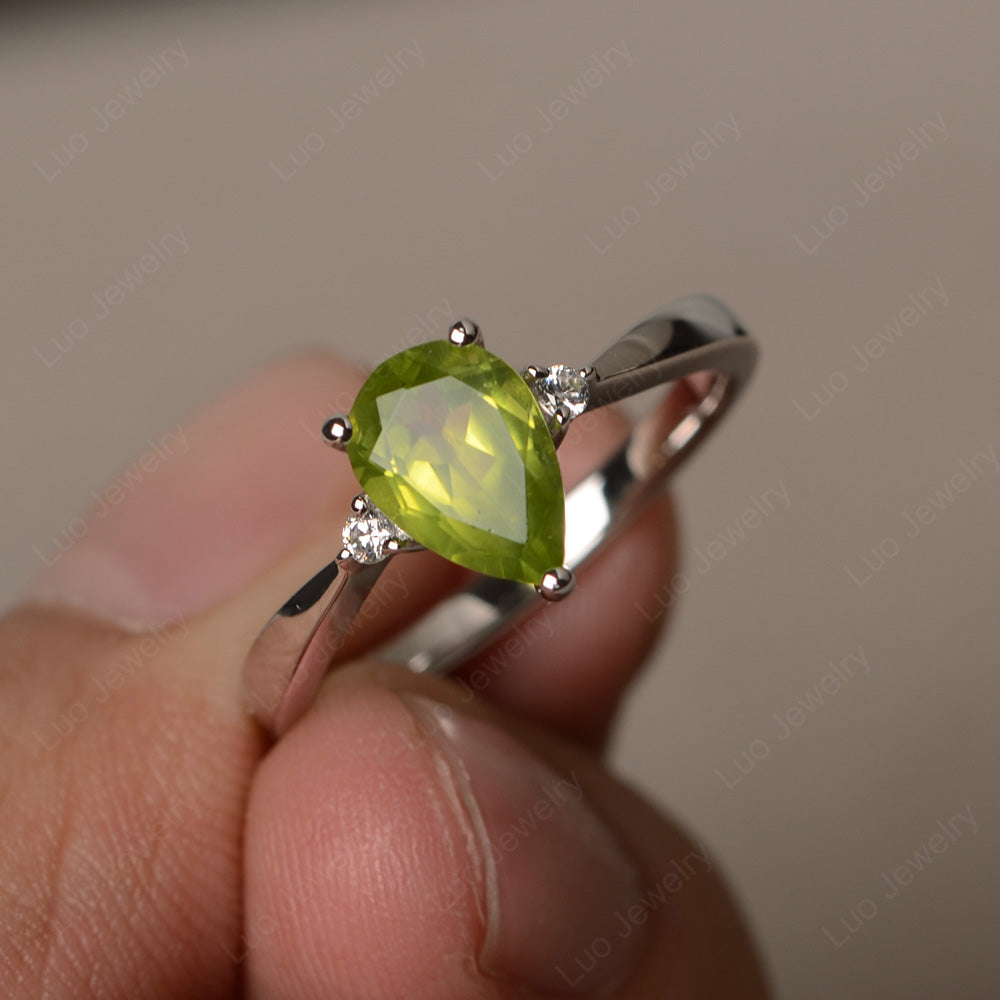 Simple Pear Shaped Peridot Wedding Ring - LUO Jewelry